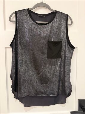 ZARA Sleeveless Metallic Sheen Pocket Tank Top - Black